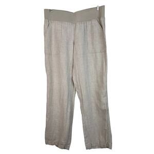 Allen Allen Women's‎ M Beige Soft Elastic Waistband 100% Linen Pull-On Pants *